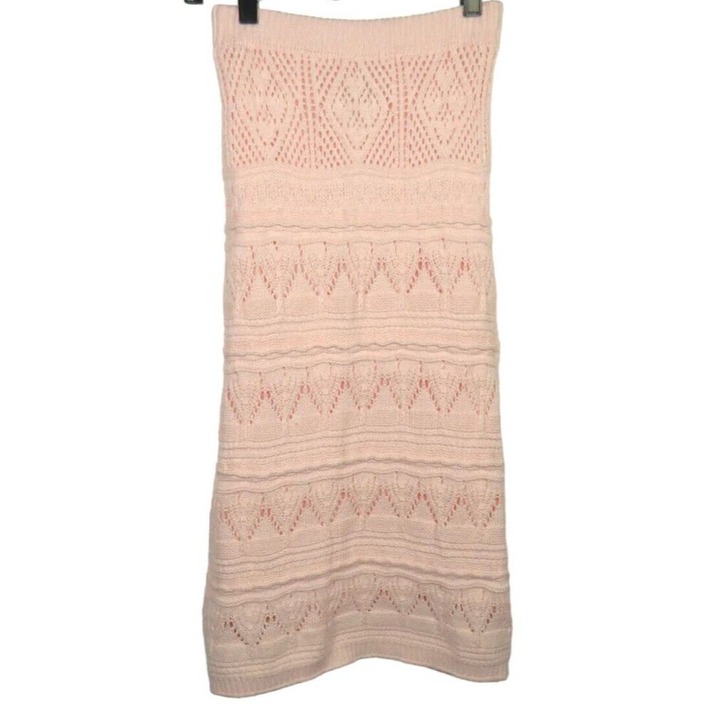 Lucy Paris Women's  Light Pink Chunky Crochet Sweater Knit Midi Skirt Size XS